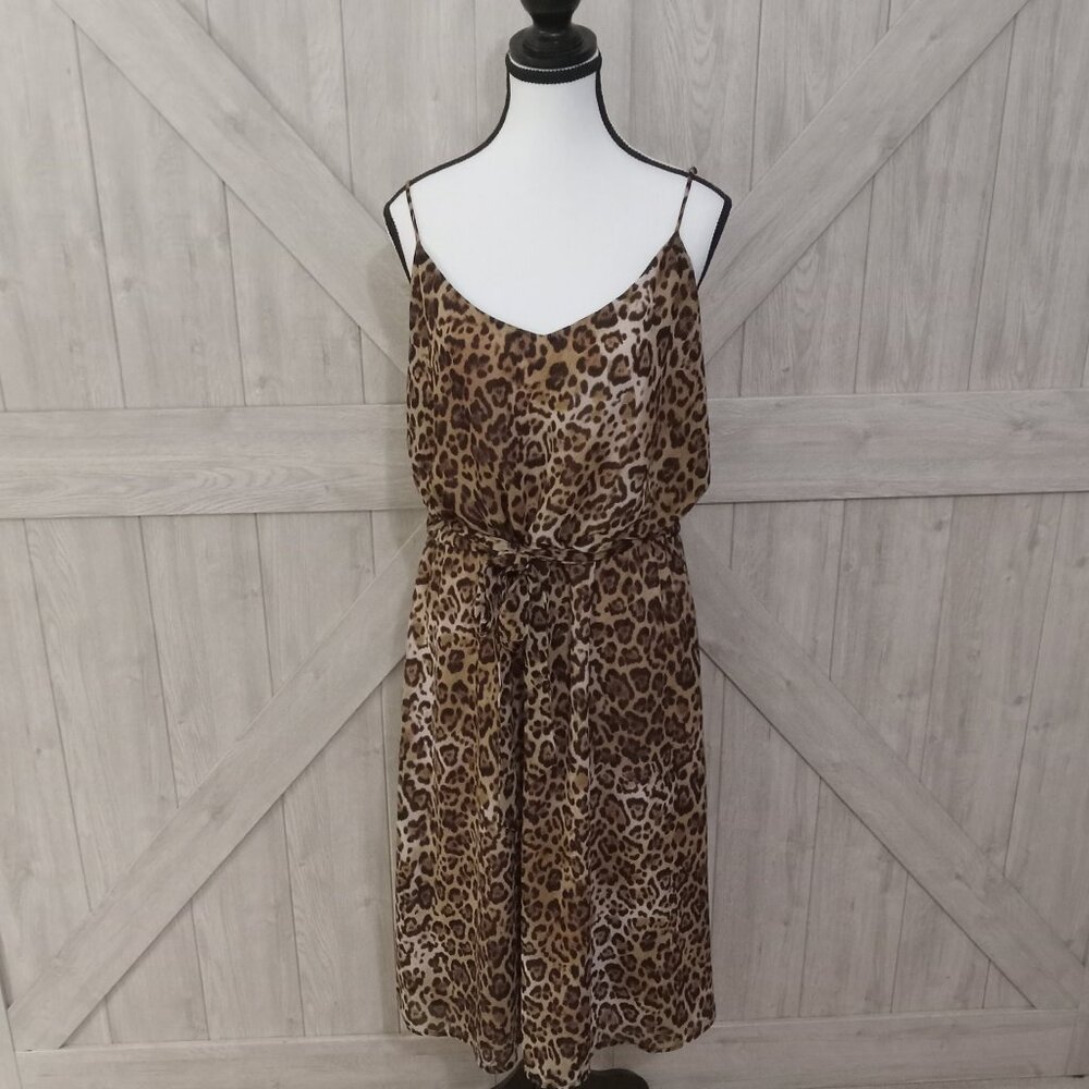 MAURICE-LEOPARD BROWN SPAGHETTI STRAP ANIMAL PRINT MIDI DRESS-XL